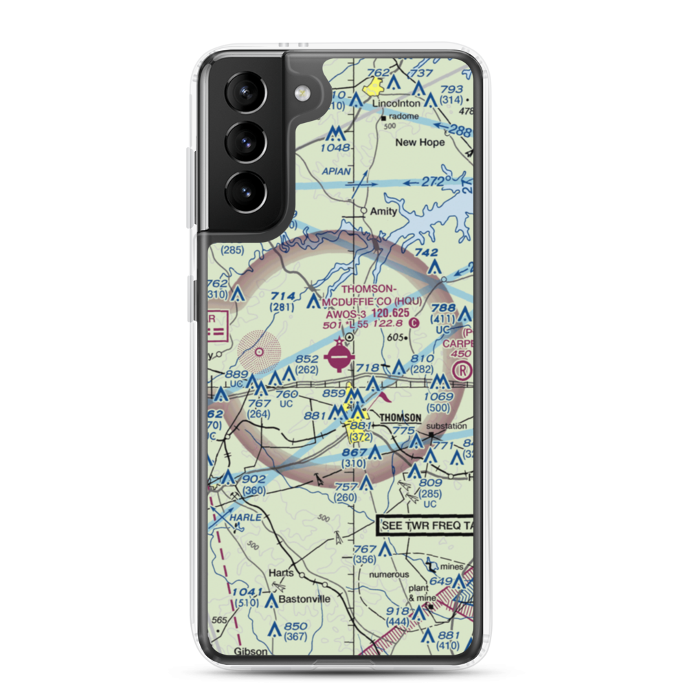 Thomson-McDuffie County Airport (HQU) VFR Sectional Samsung Case Samsung Galaxy S21 Plus model shown