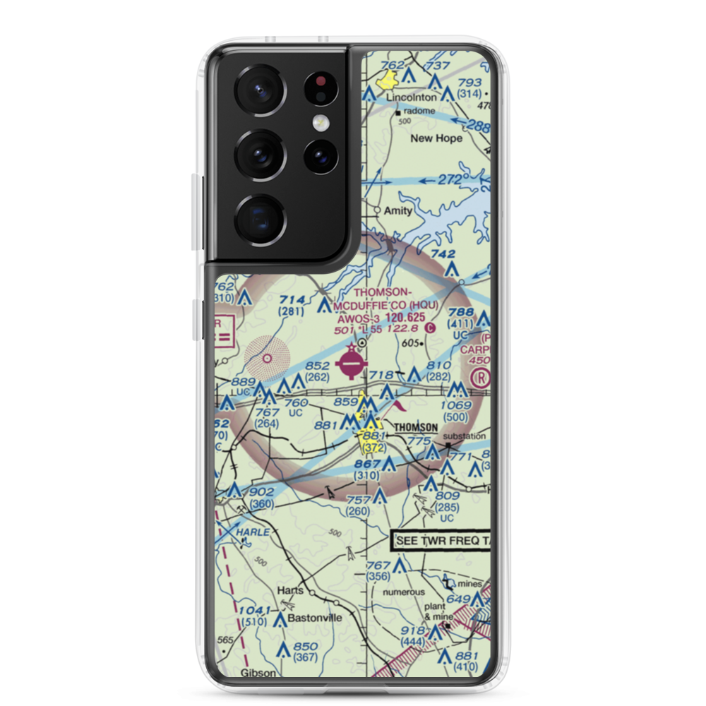 Thomson-McDuffie County Airport (HQU) VFR Sectional Samsung Case Samsung Galaxy S21 Ultra model shown