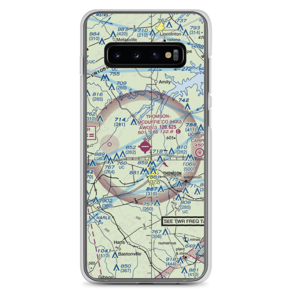 Thomson-McDuffie County Airport (HQU) VFR Sectional Samsung Case Samsung Galaxy S10+ model shown