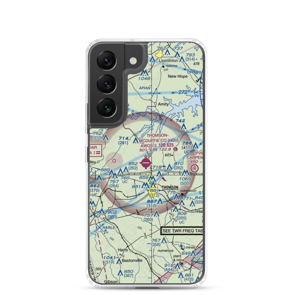 Thomson-McDuffie County Airport (HQU) VFR Sectional Samsung Case Samsung Galaxy S22 model shown