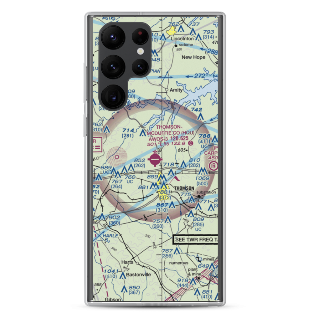 Thomson-McDuffie County Airport (HQU) VFR Sectional Samsung Case Samsung Galaxy S22 Ultra model shown