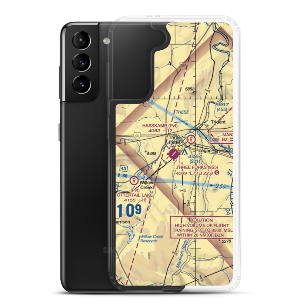 Three Forks Airport (9S5) VFR Sectional Samsung Case Samsung Galaxy S21 Plus model shown