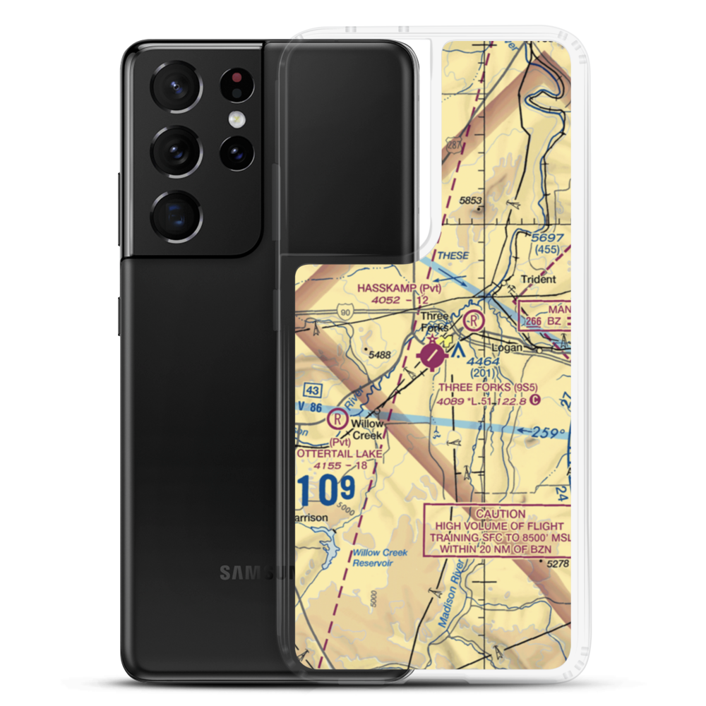 Three Forks Airport (9S5) VFR Sectional Samsung Case Samsung Galaxy S21 Ultra model shown