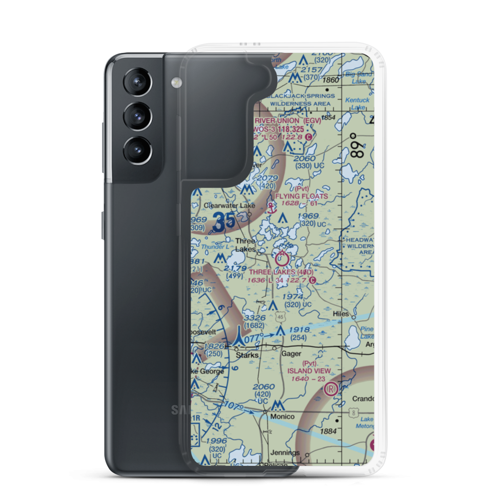 Three Lakes Municipal Airport (40D) VFR Sectional Samsung Case Samsung Galaxy S21 model shown