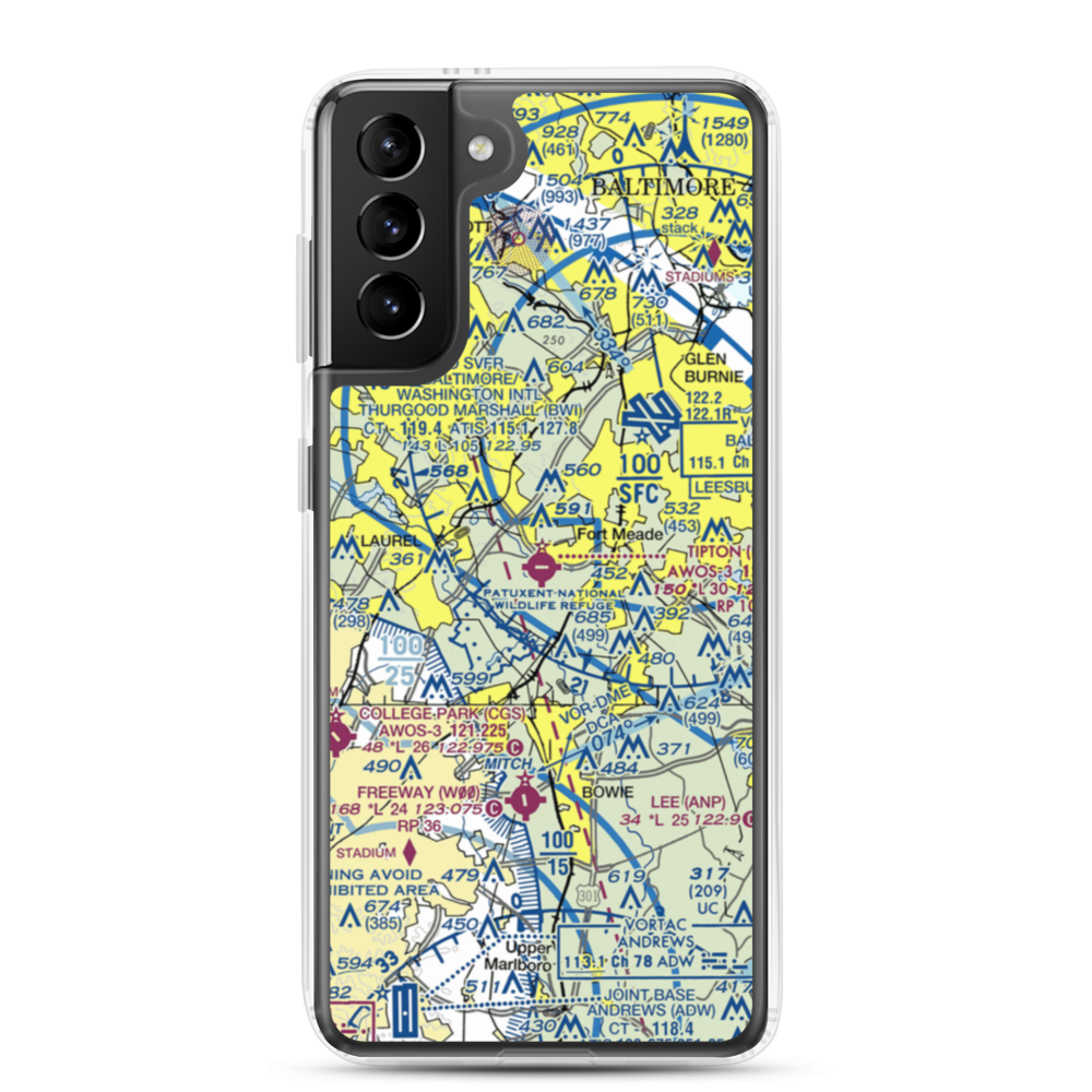 Tipton Airport (FME) VFR Sectional Samsung Case Samsung Galaxy S21 Plus model shown