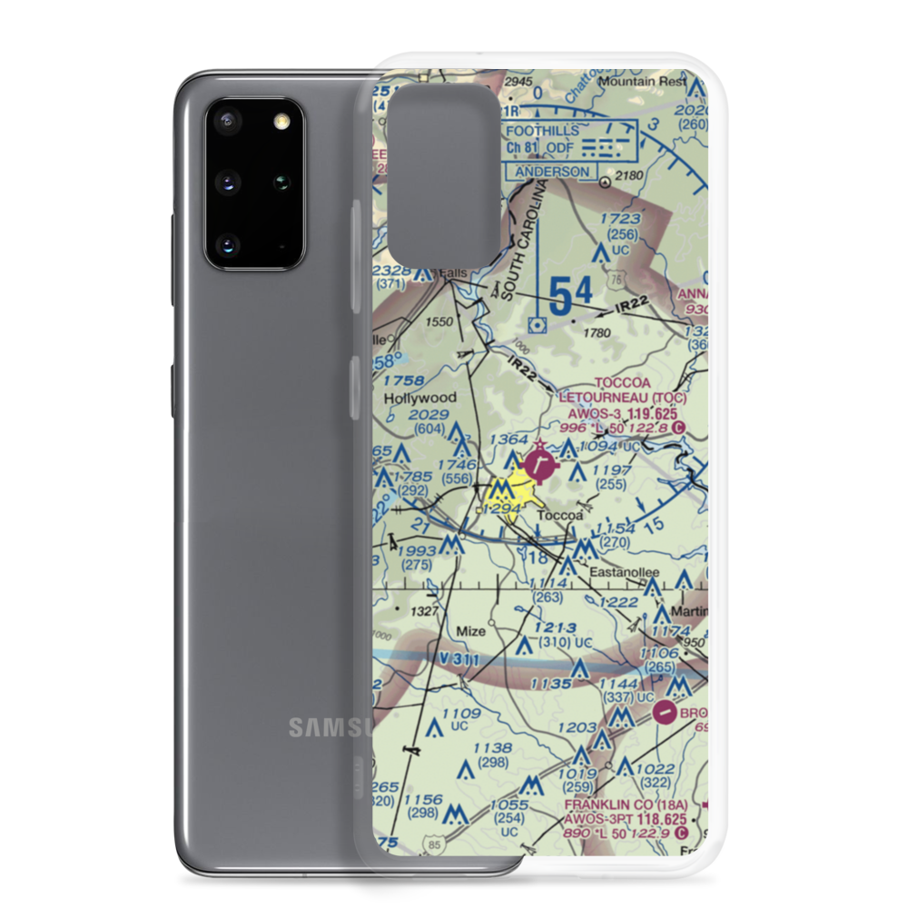 Toccoa Airport - R.G. Letourneau Field (TOC) VFR Sectional Samsung Case Samsung Galaxy S20 Plus model shown