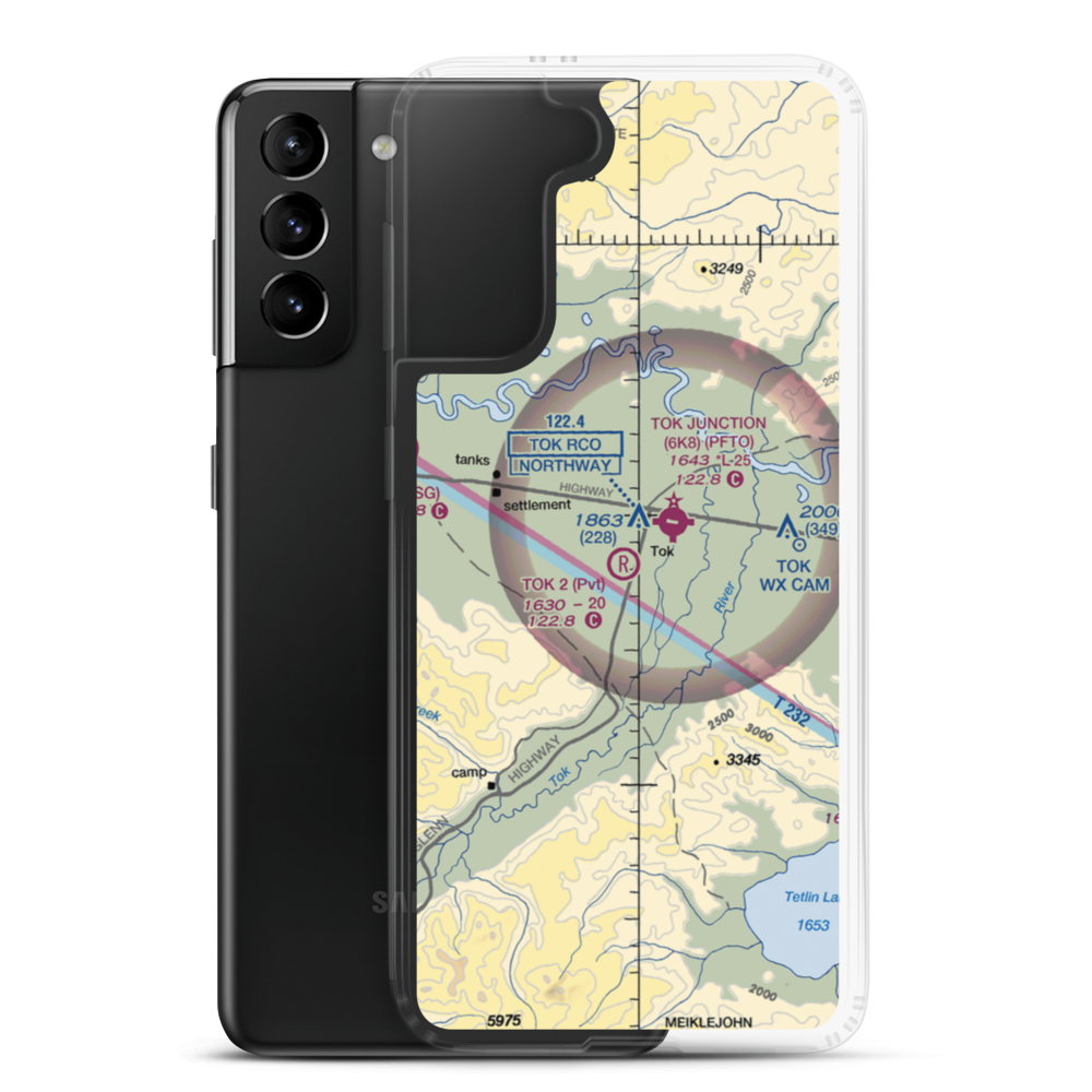 Tok 2 Airport (8AK9) VFR Sectional Samsung Case Samsung Galaxy S21 Plus model shown