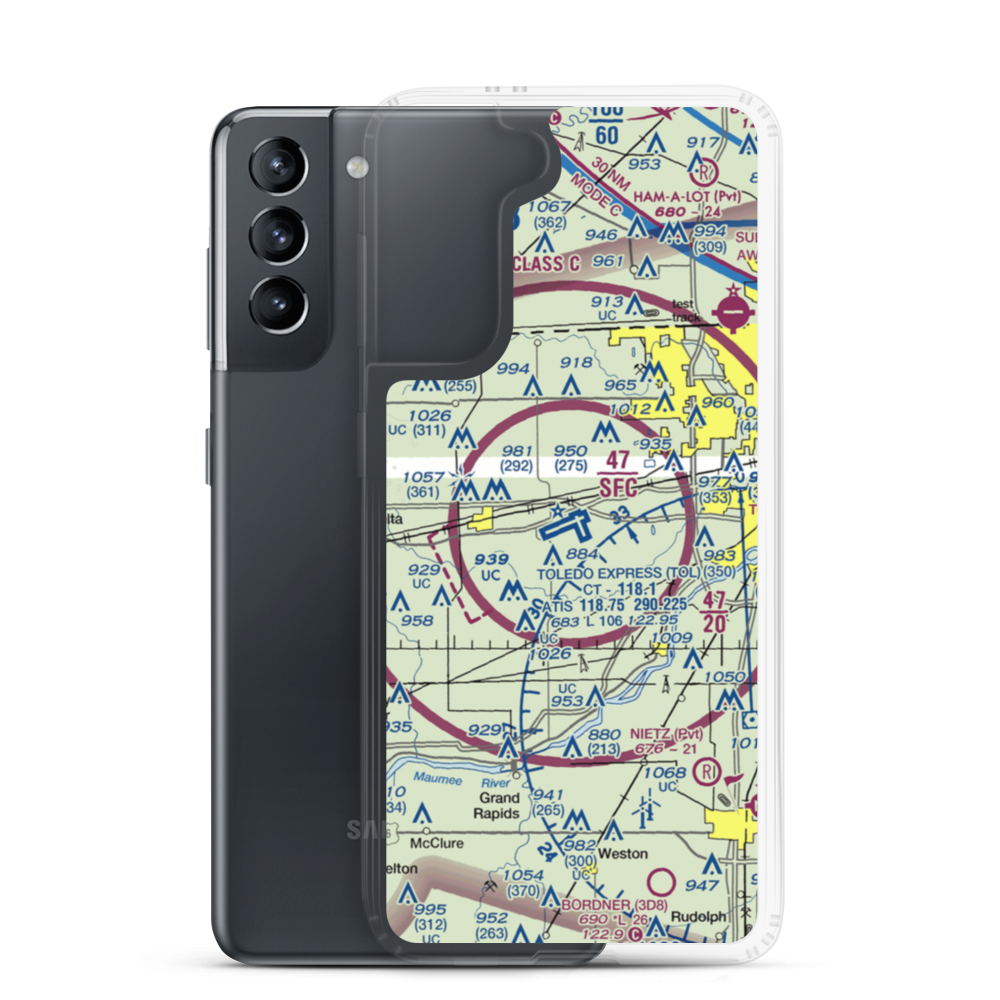 Toledo Express Airport (TOL) VFR Sectional Samsung Case Samsung Galaxy S21 model shown