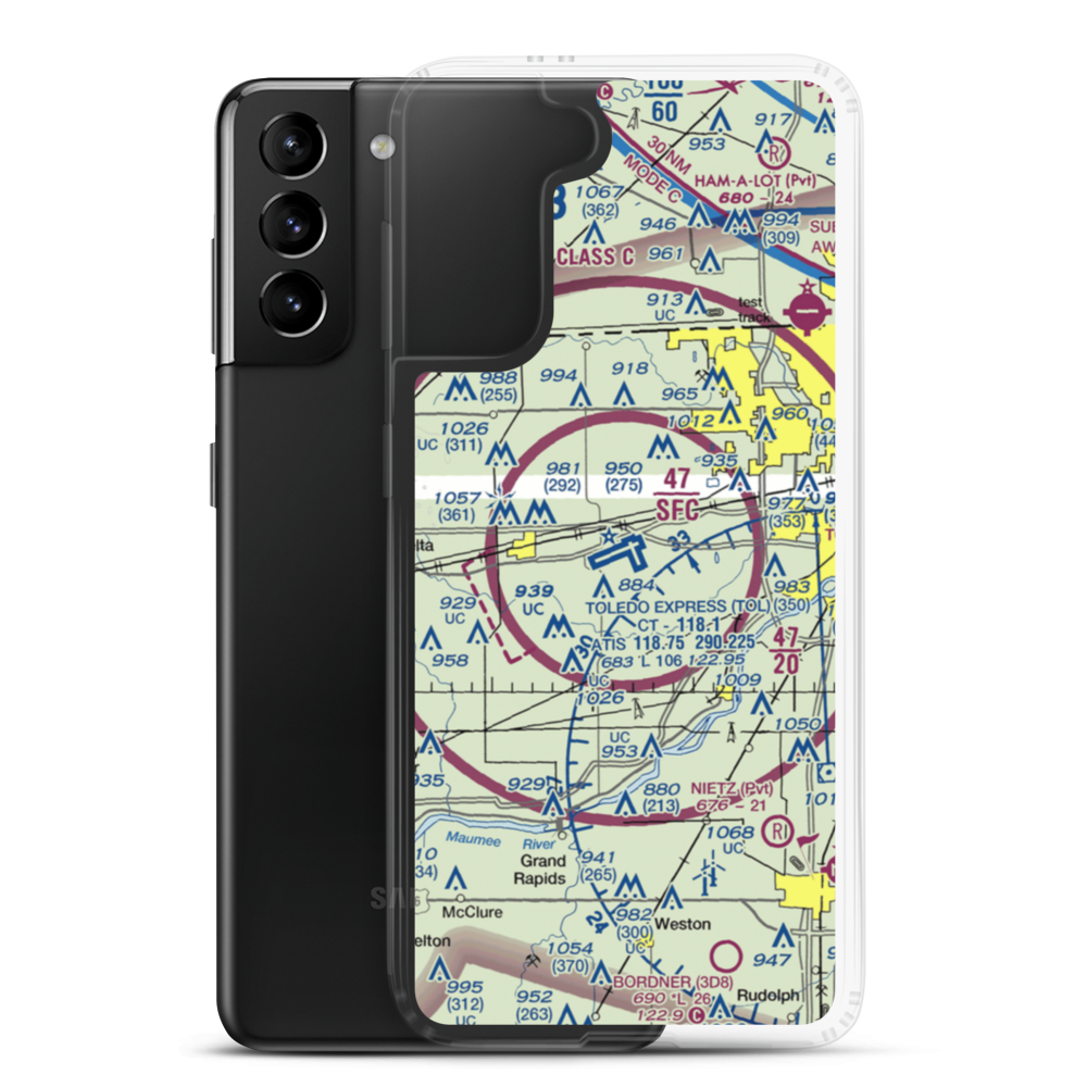 Toledo Express Airport (TOL) VFR Sectional Samsung Case Samsung Galaxy S21 Plus model shown