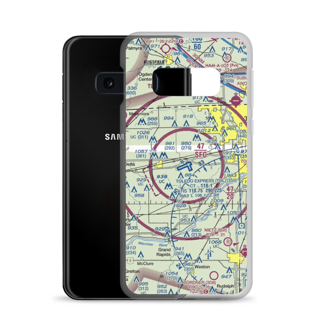 Toledo Express Airport (TOL) VFR Sectional Samsung Case Samsung Galaxy S10e model shown
