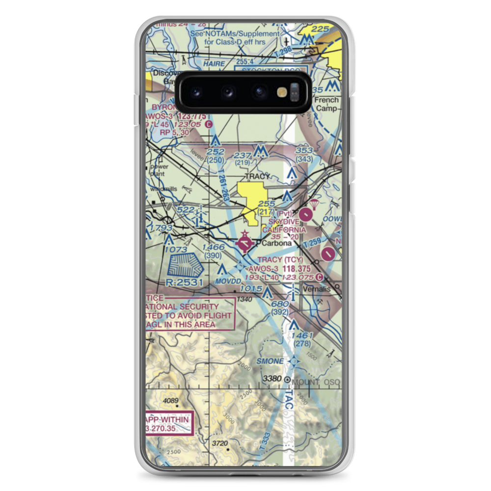 Tracy Municipal Airport (TCY) VFR Sectional Samsung Case Samsung Galaxy S10+ model shown