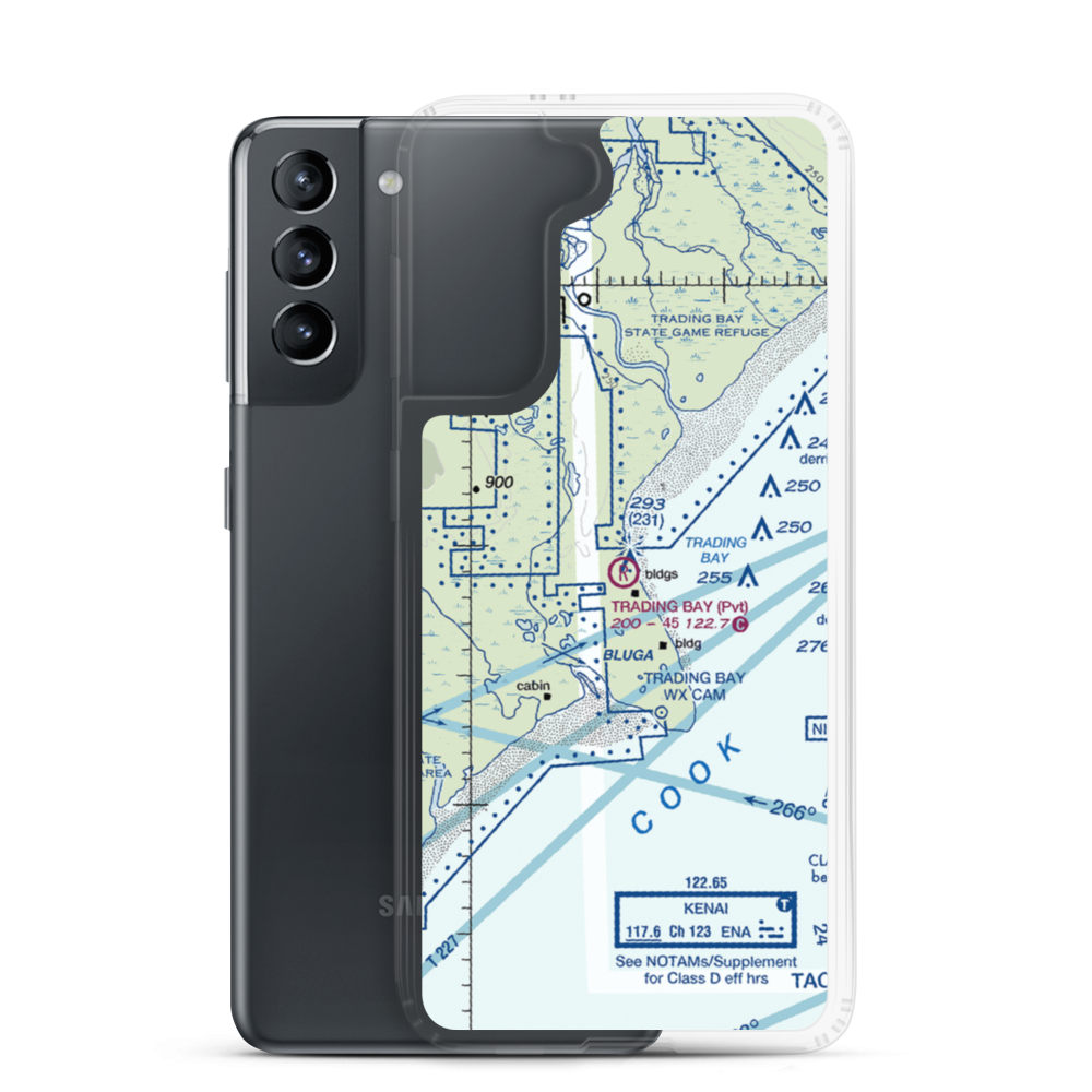 Trading Bay Production Airport (5AK0) VFR Sectional Samsung Case Samsung Galaxy S21 model shown