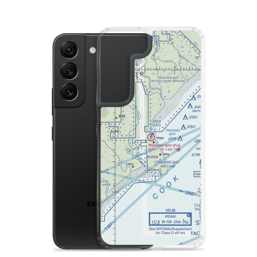 Trading Bay Production Airport (5AK0) VFR Sectional Samsung Case Samsung Galaxy S22 model shown