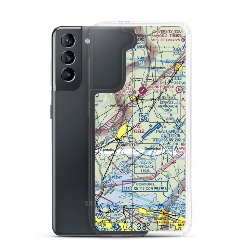 Travis Air Force Base Aero Club (8Q0) VFR Sectional Samsung Case Samsung Galaxy S21 model shown