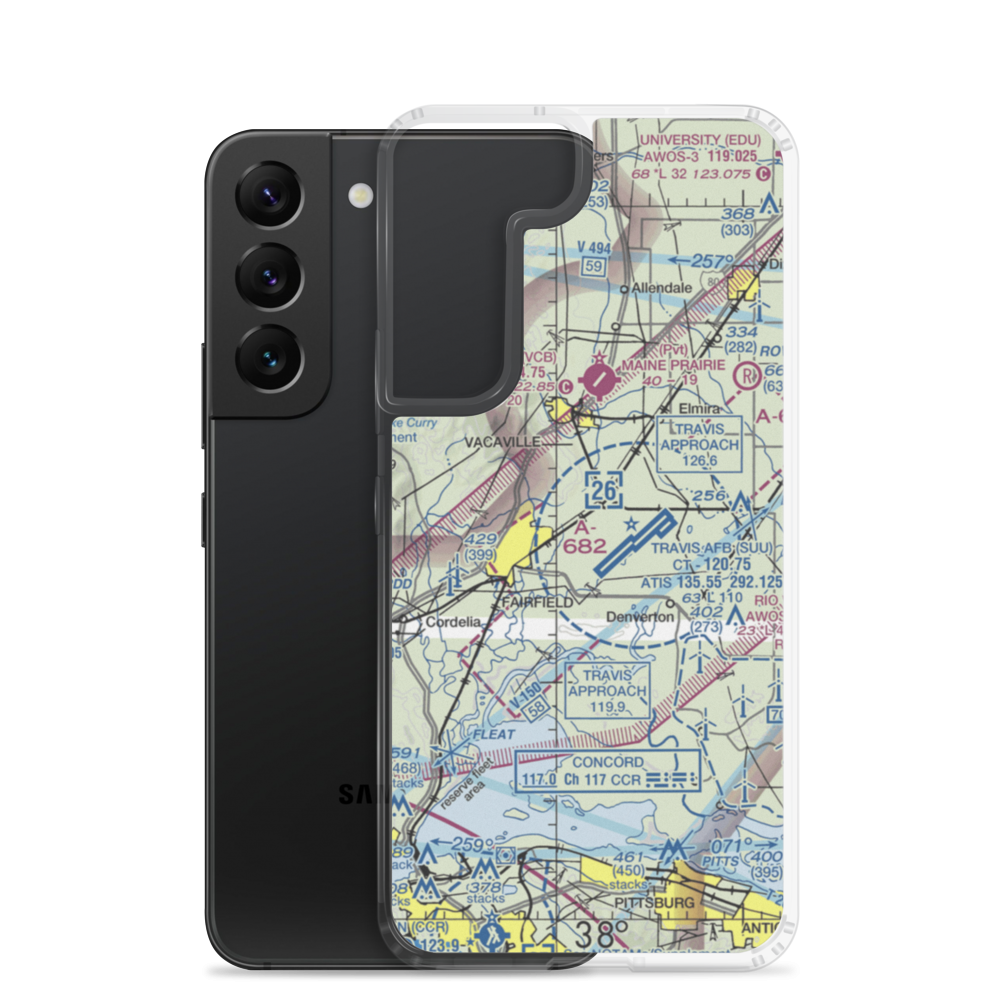 Travis Air Force Base Aero Club (8Q0) VFR Sectional Samsung Case Samsung Galaxy S22 model shown