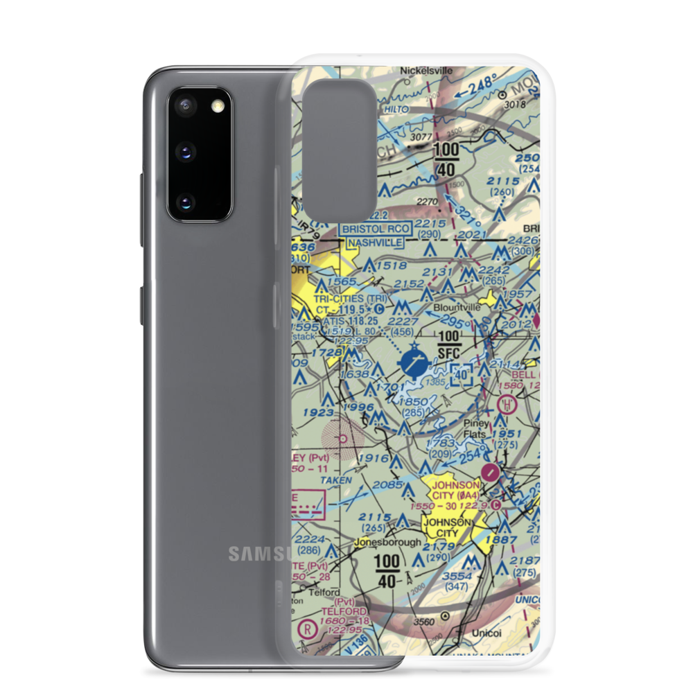 Tri-Cities Regional TN/VA Airport (TRI) VFR Sectional Samsung Case Samsung Galaxy S20 model shown