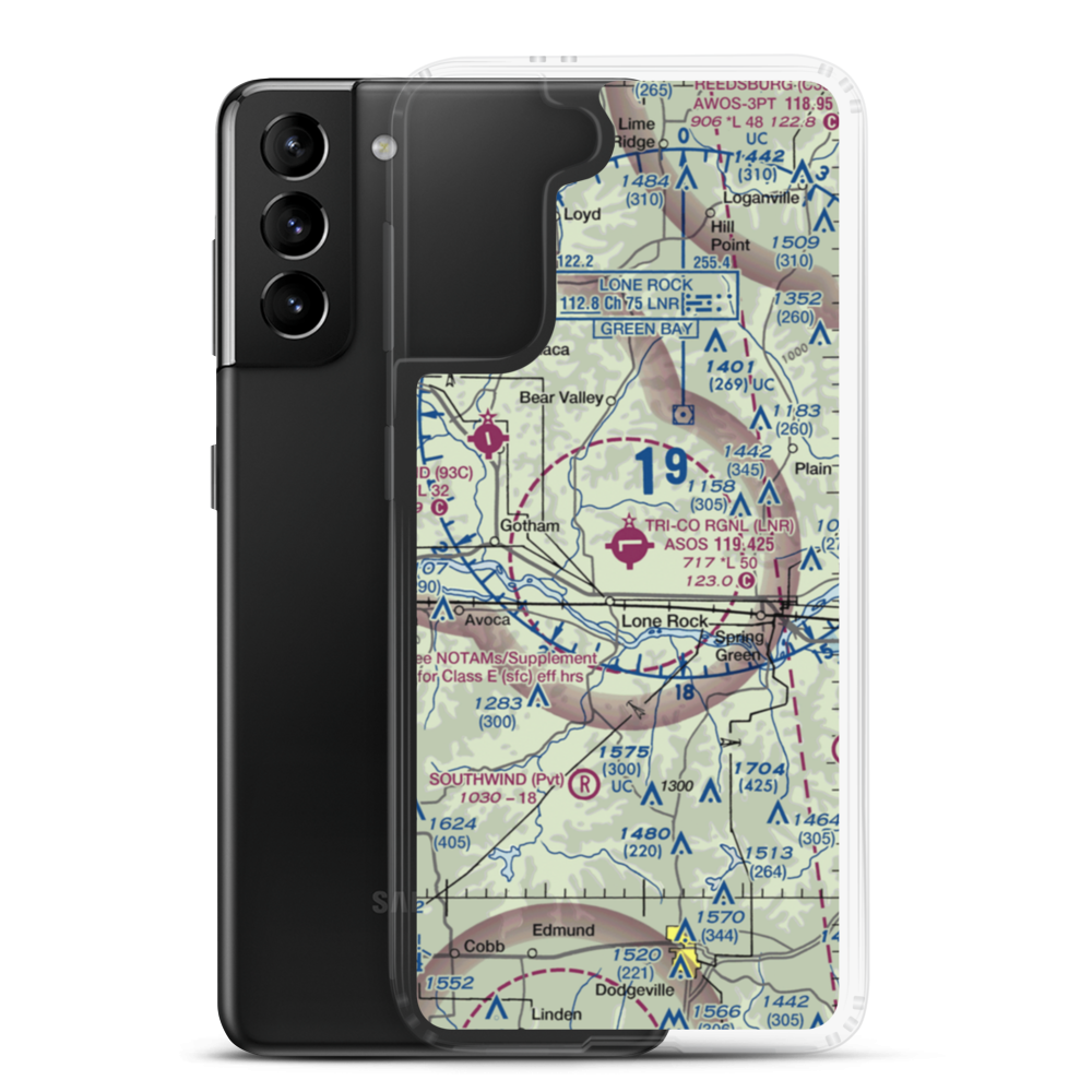 Tri-County Regional Airport (LNR) VFR Sectional Samsung Case Samsung Galaxy S21 Plus model shown