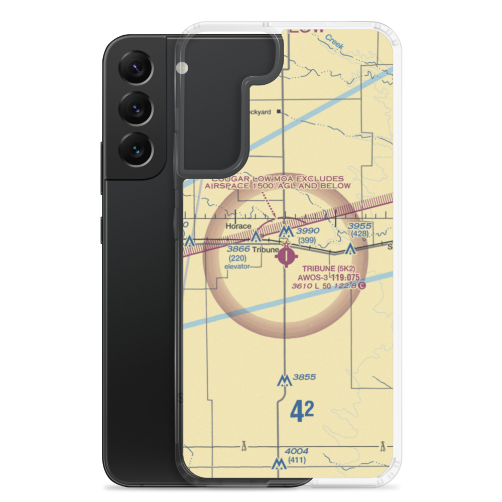 Tribune Municipal Airport (5K2) VFR Sectional Samsung Case Samsung Galaxy S22 Plus model shown