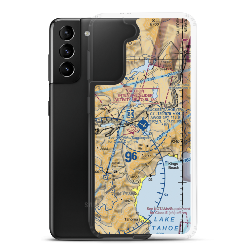 Truckee Tahoe Airport (TRK) VFR Sectional Samsung Case Samsung Galaxy S21 Plus model shown