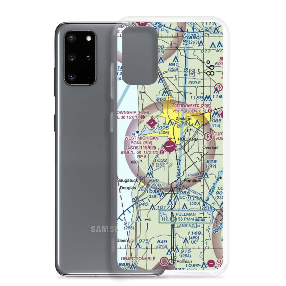Tulip City Airport (BIV) VFR Sectional Samsung Case Samsung Galaxy S20 Plus model shown