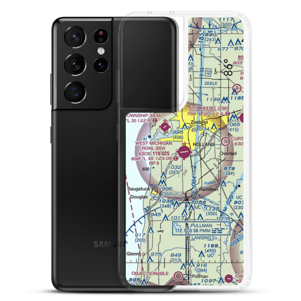 Tulip City Airport (BIV) VFR Sectional Samsung Case Samsung Galaxy S21 Ultra model shown