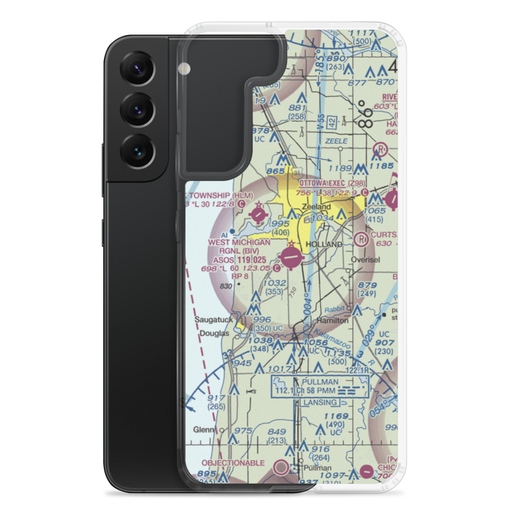 Tulip City Airport (BIV) VFR Sectional Samsung Case Samsung Galaxy S22 Plus model shown