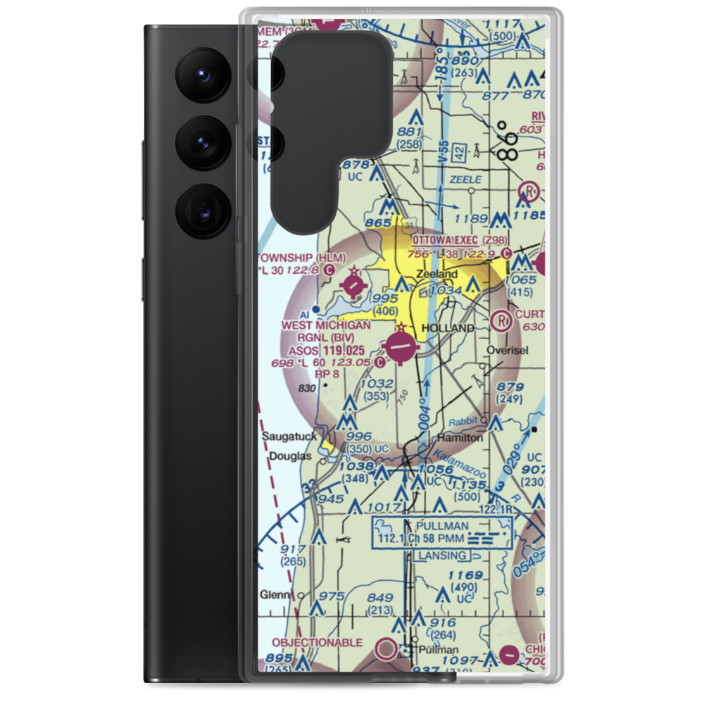 Tulip City Airport (BIV) VFR Sectional Samsung Case Samsung Galaxy S22 Ultra model shown
