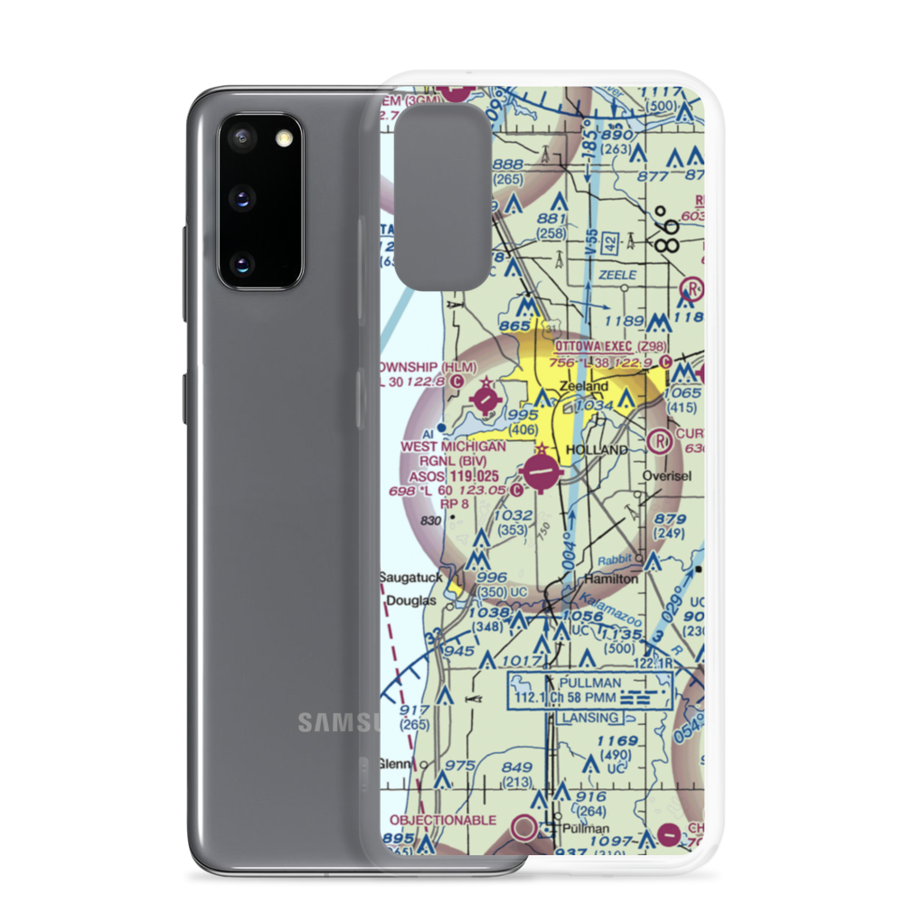 Tulip City Airport (BIV) VFR Sectional Samsung Case Samsung Galaxy S20 model shown