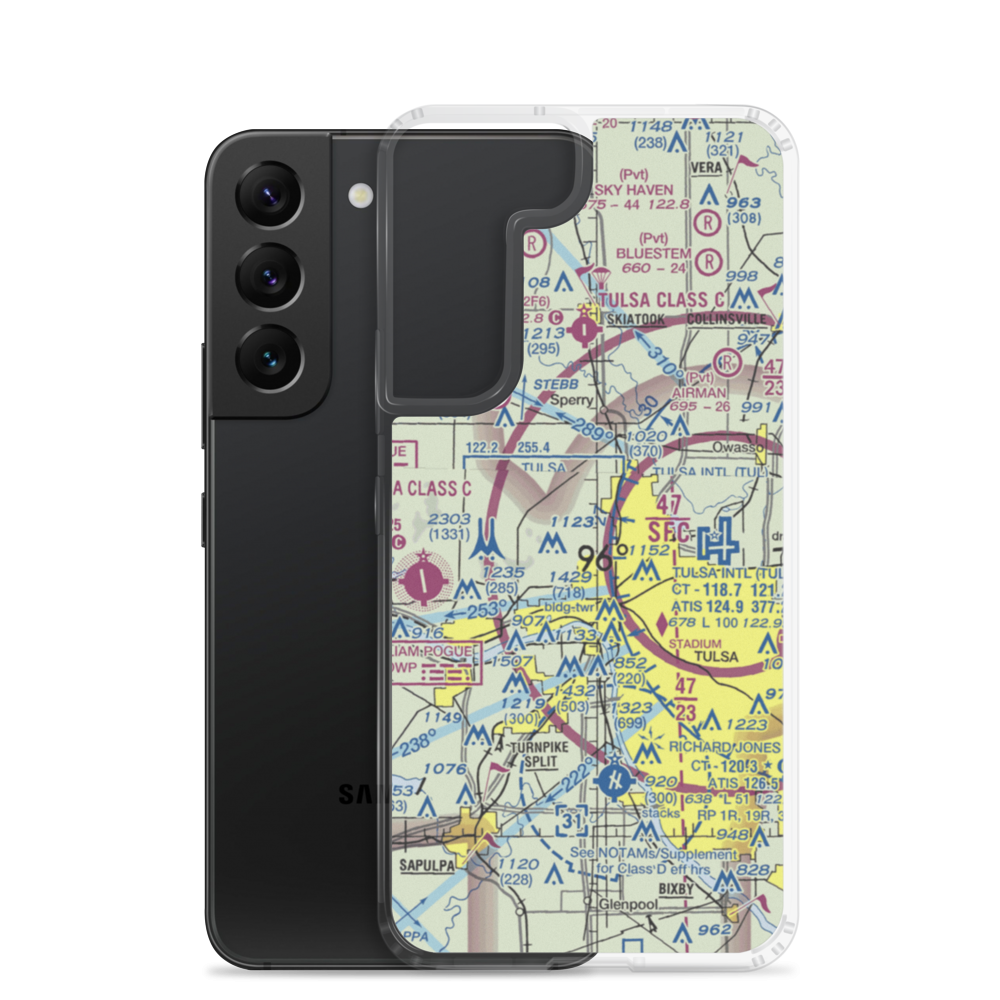 Tulsa Downtown Airpark (TNR) VFR Sectional Samsung Case Samsung Galaxy S22 model shown