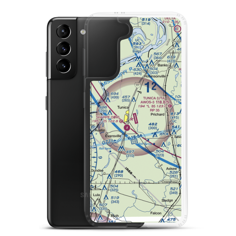 Tunica Municipal Airport (UTA) VFR Sectional Samsung Case Samsung Galaxy S21 Plus model shown