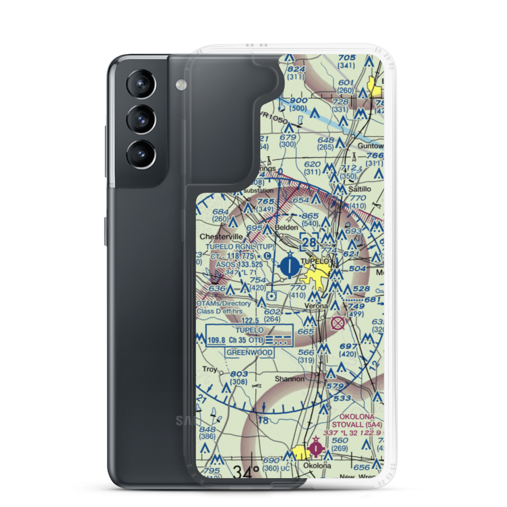 Tupelo Regional Airport (TUP) VFR Sectional Samsung Case Samsung Galaxy S21 model shown