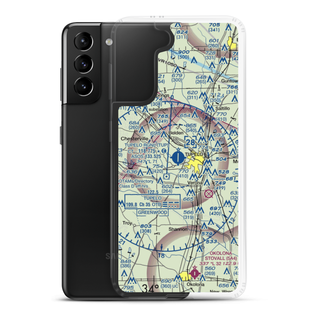 Tupelo Regional Airport (TUP) VFR Sectional Samsung Case Samsung Galaxy S21 Plus model shown