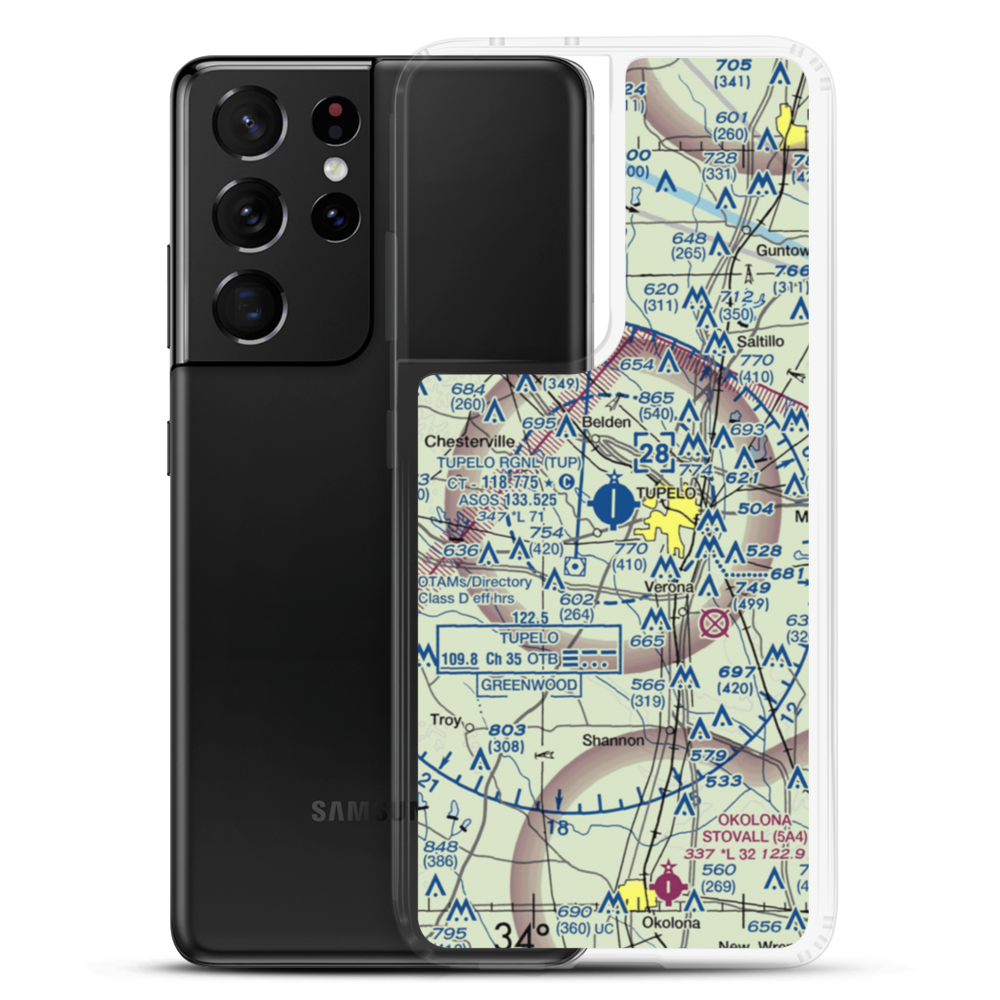 Tupelo Regional Airport (TUP) VFR Sectional Samsung Case Samsung Galaxy S21 Ultra model shown