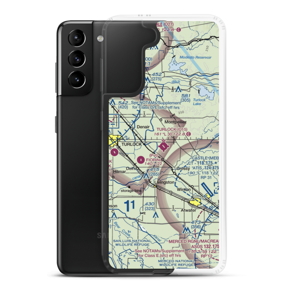 Turlock Municipal Airport (O15) VFR Sectional Samsung Case Samsung Galaxy S21 Plus model shown
