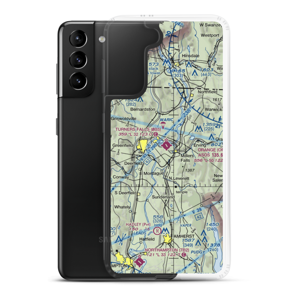 Turners Falls Airport (0B5) VFR Sectional Samsung Case Samsung Galaxy S21 Plus model shown