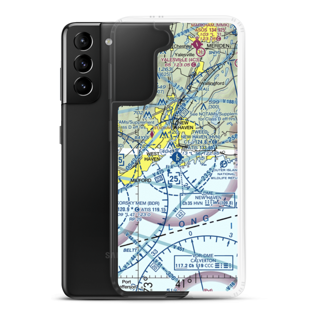 Tweed New Haven Airport (HVN) VFR Sectional Samsung Case Samsung Galaxy S21 Plus model shown