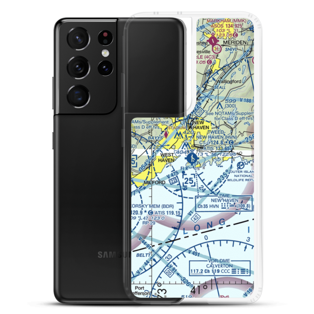 Tweed New Haven Airport (HVN) VFR Sectional Samsung Case Samsung Galaxy S21 Ultra model shown