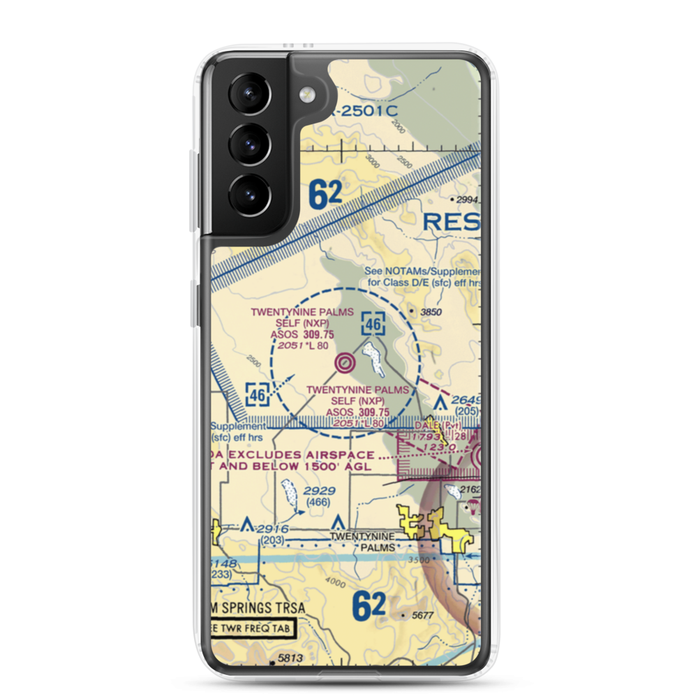 Twentynine Palms (Self) Airport (NXP) VFR Sectional Samsung Case Samsung Galaxy S21 Plus model shown