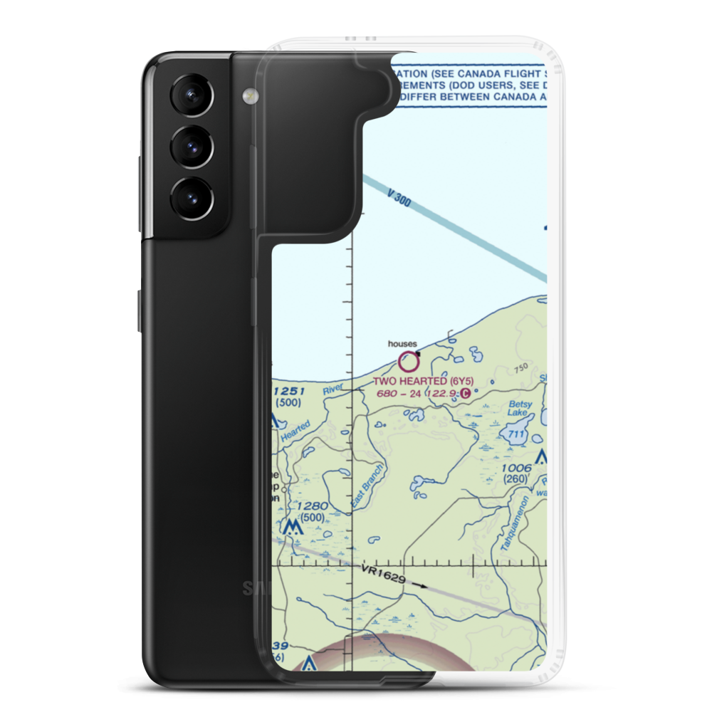 Two Hearted Airstrip (6Y5) VFR Sectional Samsung Case Samsung Galaxy S21 Plus model shown