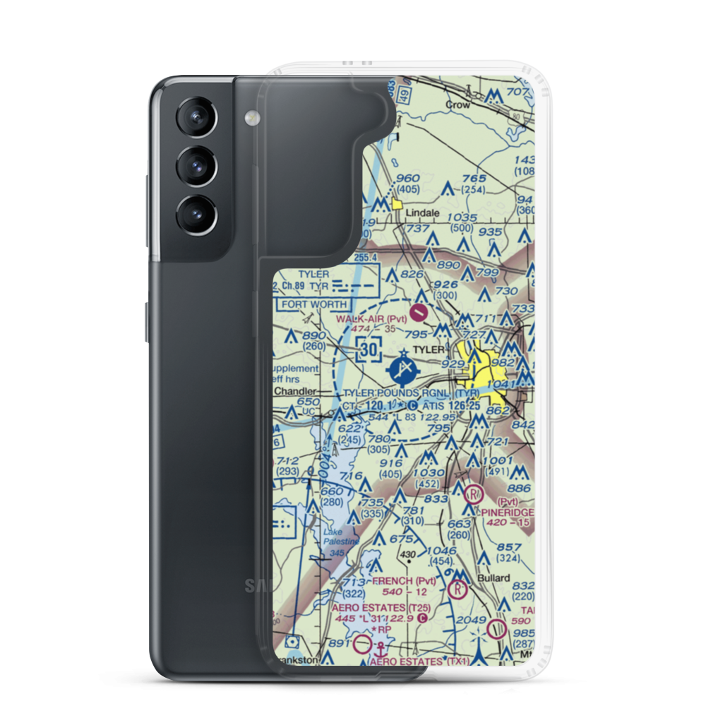 Tyler Pounds Regional Airport (TYR) VFR Sectional Samsung Case Samsung Galaxy S21 model shown