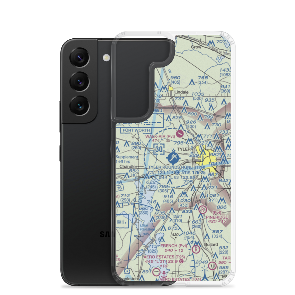 Tyler Pounds Regional Airport (TYR) VFR Sectional Samsung Case Samsung Galaxy S22 model shown