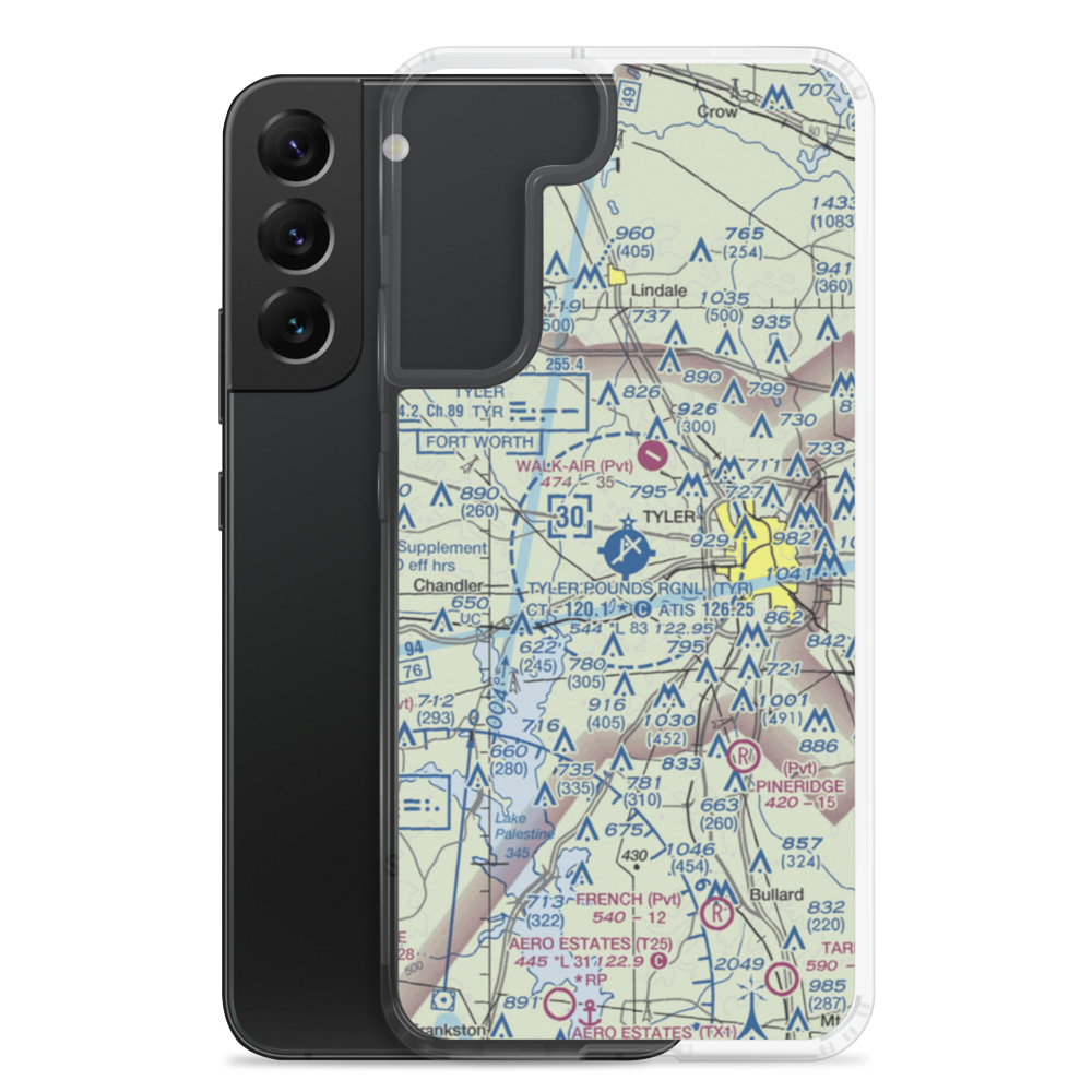 Tyler Pounds Regional Airport (TYR) VFR Sectional Samsung Case Samsung Galaxy S22 Plus model shown