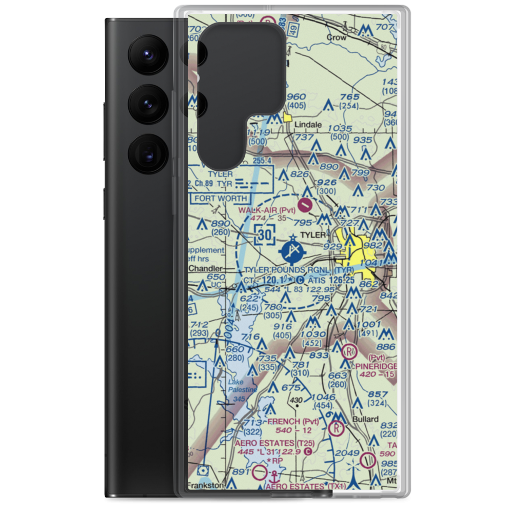 Tyler Pounds Regional Airport (TYR) VFR Sectional Samsung Case Samsung Galaxy S22 Ultra model shown