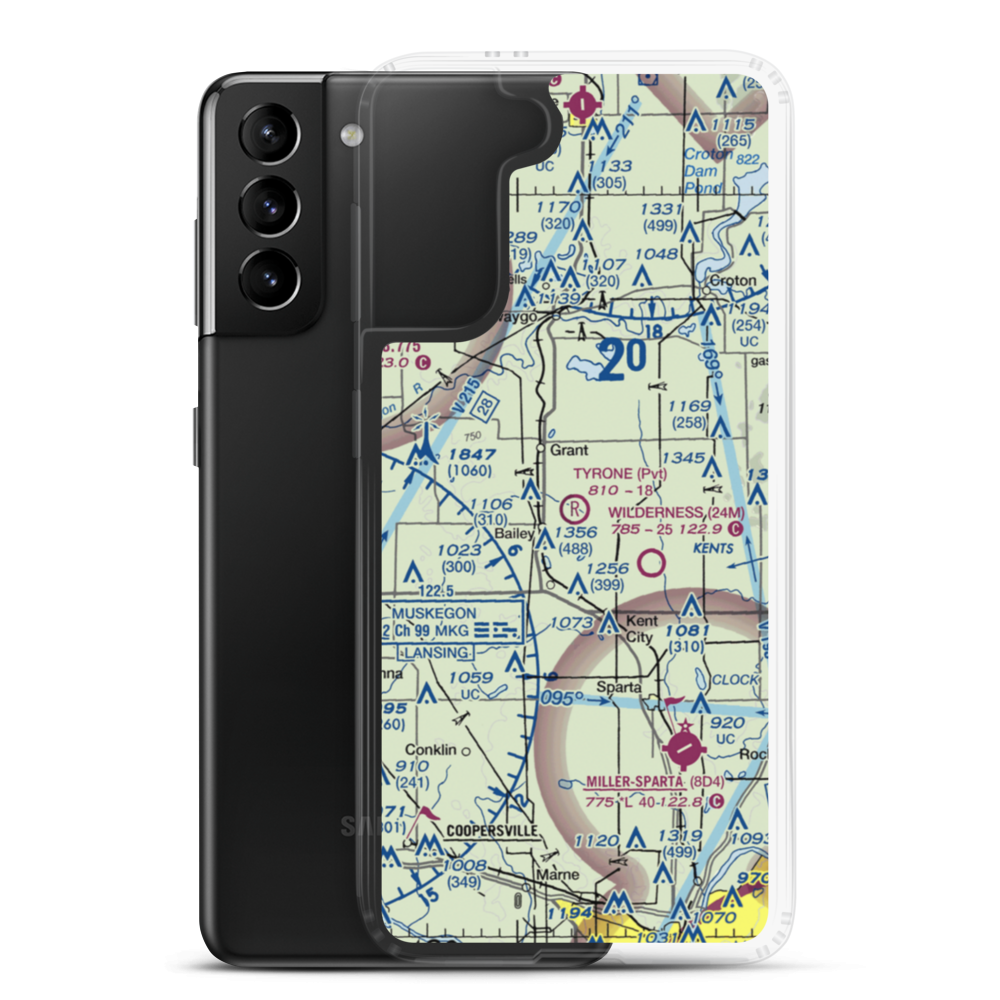 Tyrone Airport (MI67) VFR Sectional Samsung Case Samsung Galaxy S21 Plus model shown