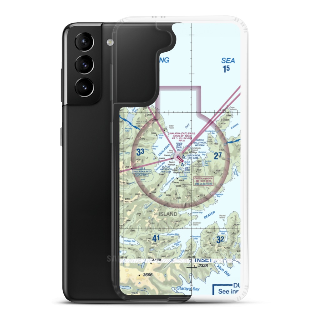 Unalaska Airport (DUT) VFR Sectional Samsung Case Samsung Galaxy S21 Plus model shown
