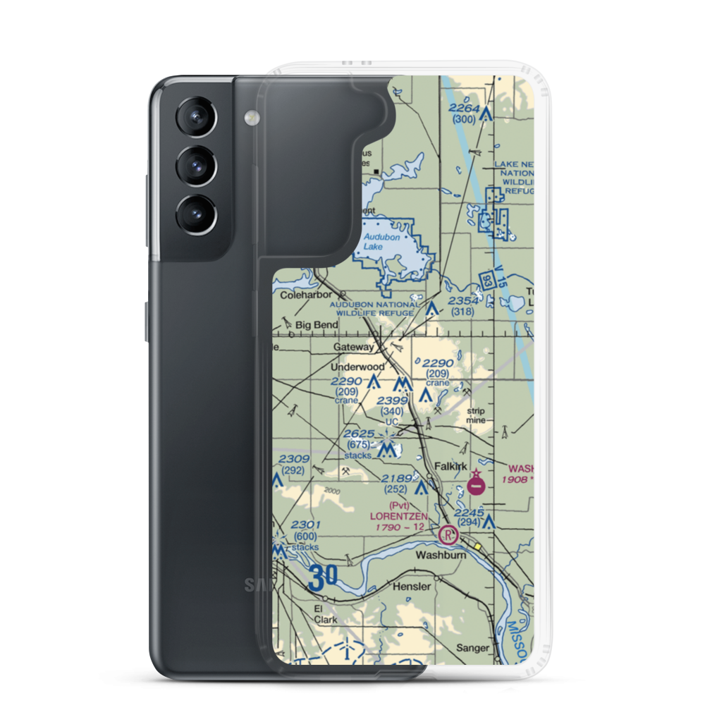 Underwood Airport (ND44) VFR Sectional Samsung Case Samsung Galaxy S21 model shown