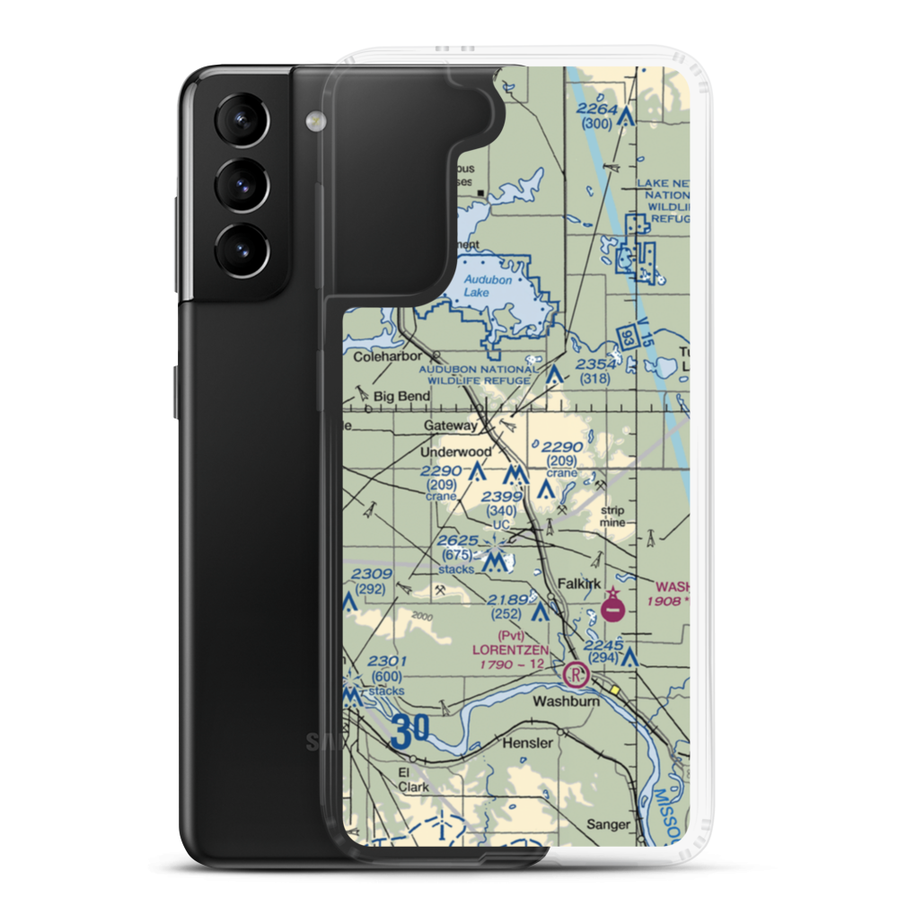 Underwood Airport (ND44) VFR Sectional Samsung Case Samsung Galaxy S21 Plus model shown