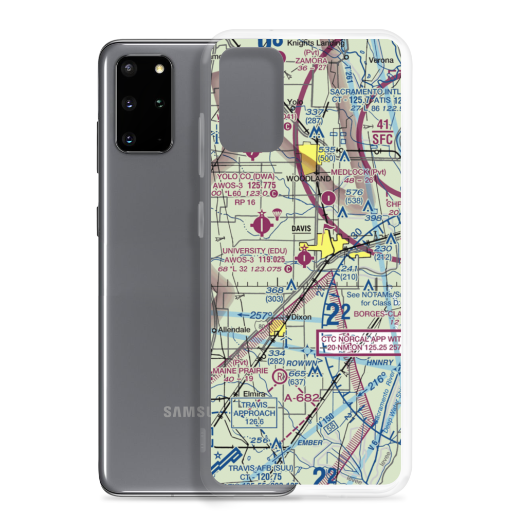 University Airport (EDU) VFR Sectional Samsung Case Samsung Galaxy S20 Plus model shown