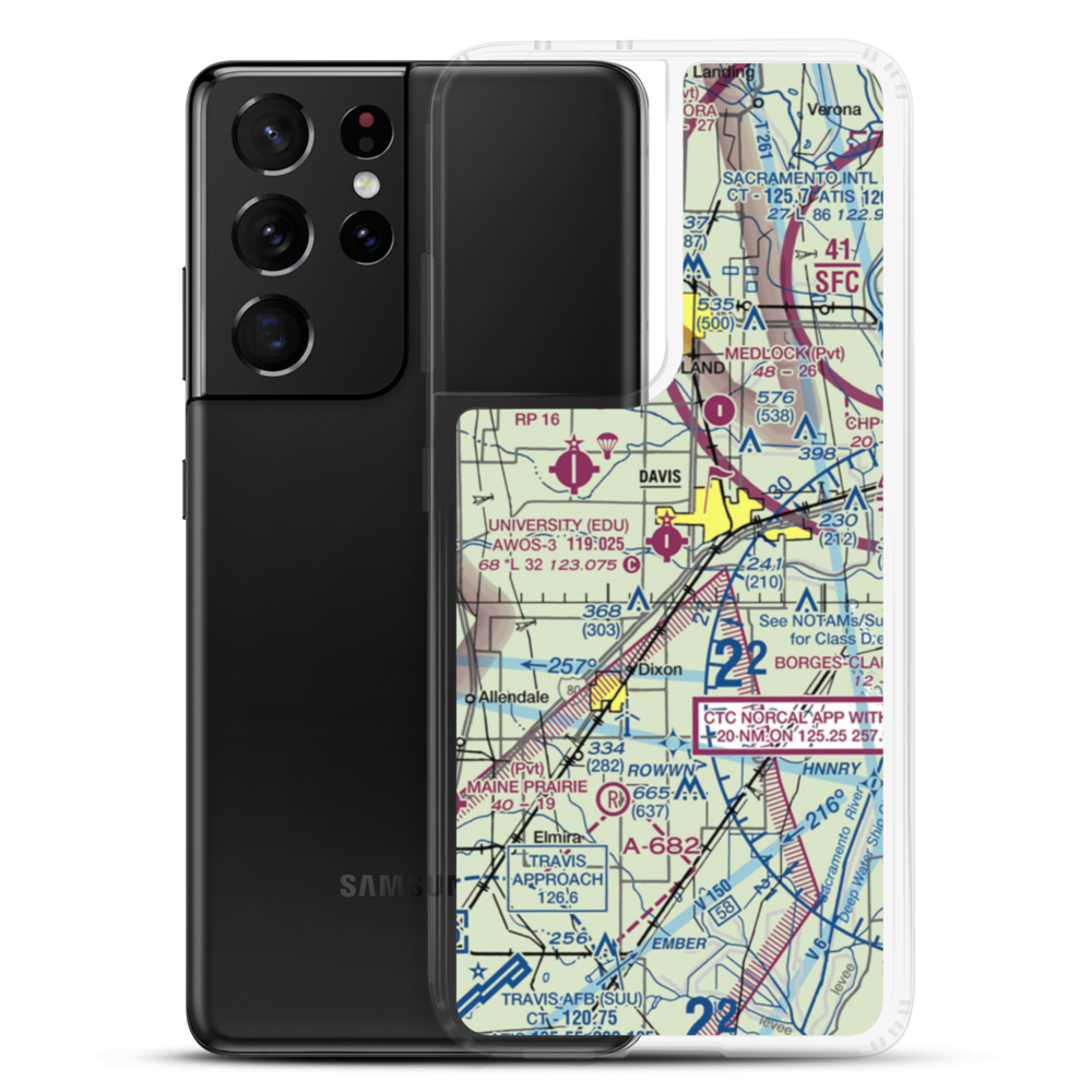University Airport (EDU) VFR Sectional Samsung Case Samsung Galaxy S21 Ultra model shown