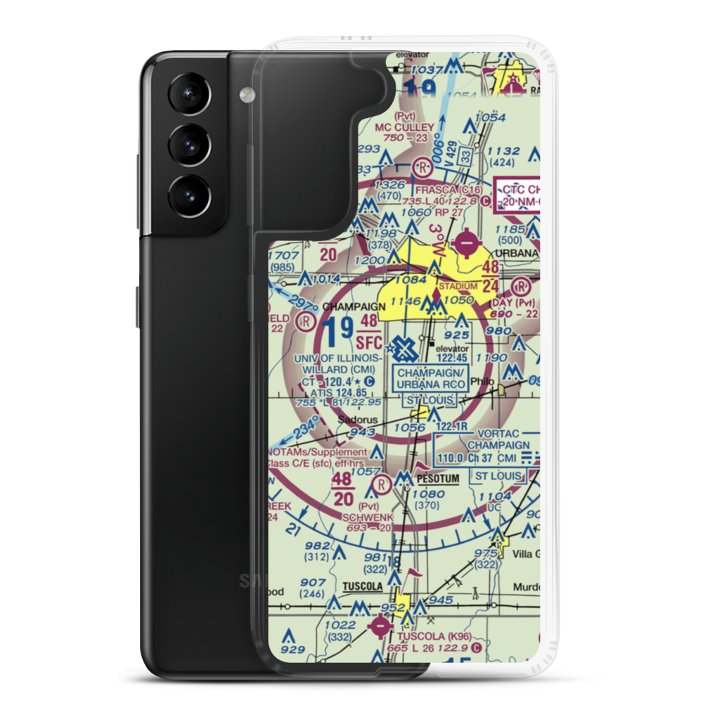University of Illinois Willard Airport (CMI) VFR Sectional Samsung Case Samsung Galaxy S21 Plus model shown